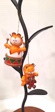 Vintage 1981 Dakin Garfield Cat Wood Ornaments Lot 2 Drum and Teddy Christmas picture