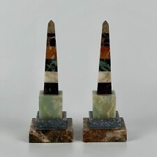 Vintage Pair Of Small Italian Specimen Marble Obelisks In Pastel Colors picture