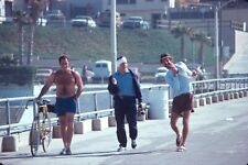 1976 Three Men Walking Manhattan Beach Pier Bandaged Head + Arm Vtg 35mm Slide picture