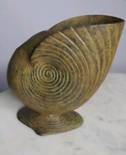 Vintage Brass Shell Nautilus Footed Planter MidCentury MCM Beach Coastal 5.75” picture