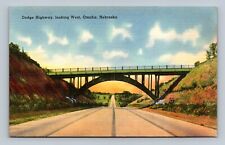 Omaha, NE Nebraska Dodge Highway looking West Linen Vintage Postcard picture