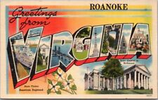Vintage ROANOKE, VIRGINIA Large Letter Postcard Tichnor Linen c1940s Unused picture