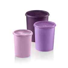 Set of 3 NEW Tupperware Purple Lavender Pink Round Servalier Canisters w/lids picture