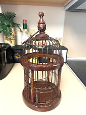 Vintage Wood & Metal Wire Domed Bird Cage With Swing 12” Round W/Hook picture