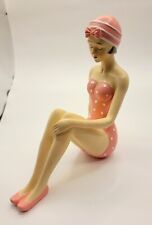 * * * RETRO BATHING BEAUTY BEACH GIRL IN PINK POLKA DOT SWIMSUIT FIGURINE picture