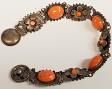 Beautifully Crafted NATIVE AMERICAN SILVER & ORANGE CORAL Flowered BRACELET 7.5