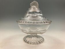 EAPG Gillinder & Sons Frosted Lion Butter, Honey, Cheese Covered Dish Wheel Cut picture