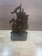 ANTIQUE vintage bronze CAST IRON SEA SHIP ART SCULPTURE BOOKEND door stop picture