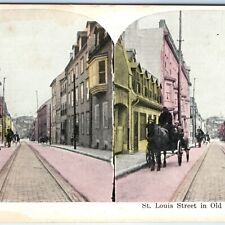 c1900s Old Quebec City Canada St Louis Downtown Horse Carriage Stereo Card V11 picture