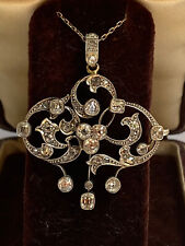 Antique Imperial Russian К. Faberge 18k 72 Gold Natural Diamond Pendant Necklace picture
