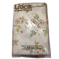 VTG Utica Percale Standard Pillowcases Pack NOS 2 Floral Cotton Blend Pink  picture