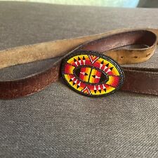 Vintage Native American Style Beaded Belt Buckle With Leather Backing picture
