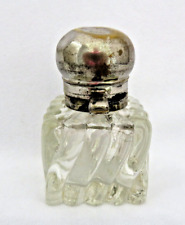 Antique Baccarat Swirl Glass Crystal Inkwell w/ Silver Plate Latched Travel Lid picture
