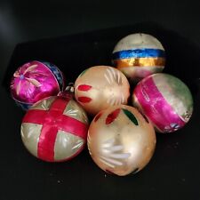 6 Vintage Fantasia Hand Painted Glass Christmas Tree Ornaments Balls POLAND picture