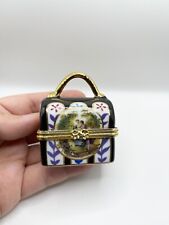 Vintage Limoges trinket porcelain mini box- bag shaped- black and gold accents  picture