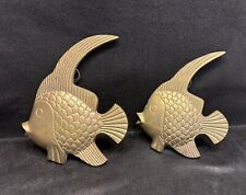 Solid Brass Tropical Angel Fish Décor Wall Hangings Retro MCM Set Of 2 Vintage. picture