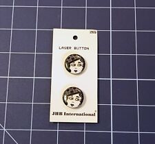Vintage 1990s Cute Flapper Girl Black and White JHB International Laser Button picture
