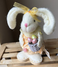 Vintage Dan Dee Felt Easter Decor Bunny Wood Frame Velvet Dress Stitch Buttons picture