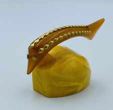Vintage Egg Yolk Amber Composition Figure Fish Osetr USSR picture