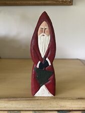 Signed Hand Carved Wood Santa Primitive Old World Vintage 1991 Christmas 9” Tall picture