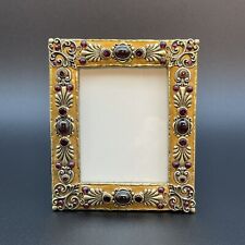 Rare Vintage Michal Golan Picture Mini Frame ~ Gold Metal with Ruby Red Jewels picture
