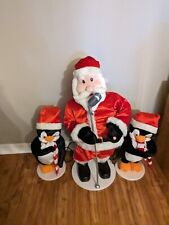 Gemmy Santa Claus & Penguins Dancing Singing Christmas Band 3 Piece Vintage Set picture