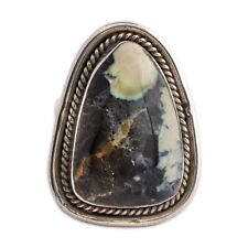 LARGE NATIVE AMERICAN STERLING SILVER VARISCITE ROPE W/ STAMPED SHANK RING 10.5 picture