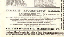 1887 DAILY MORNING CALL DAILY PAPER R, STURGEON HARRISBURG PA PRINT AD picture
