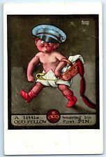 1908 Little Odd Fellow Humor Baby Diaper IOOF Fraternal First Pin Postcard QQ picture