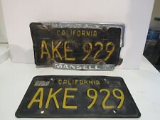 Vintage SET (2) California AKE 929 License Plate Black and Gold Embossed Metal   picture