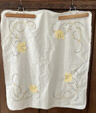 Vintage Cotton Linen Appliqué Embroidered Tablecloth 34 X 36  picture