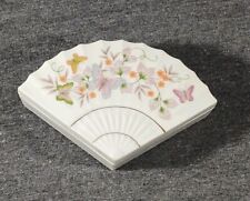 1980 AVON Folding Fan Trinket Box Butterflies Flowers White Vintage Tabletop  picture