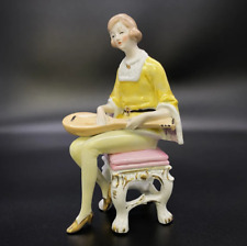 Vintage Statue Porcelain Gilded Germany Girl With Oud 1955 Multi-Colors 203 g picture