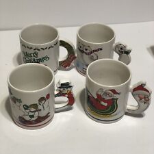 VTG CHRISTMAS Snowman AND Friends  10oz Ceramic Coffee Tea Mug w Unique Handle picture