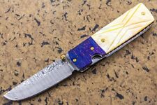 Suchat Handmade Folding Knife Yellow Pearl Tanto Damascus *Extra Handle as Gift* picture