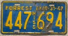 1942 Forrest County Mississippi License Plate 447-694 Vintage Antique picture