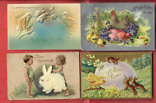 1910 1911 ANTIQUE POSTCARDS - EASTER GREETINGS - LOT OF 4 - 1 W/REAL RABBIT FUR picture