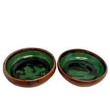 VTG Mexican Pottery Bowls Green Michoacan Set of 2 Whale Terracotta Patamban picture