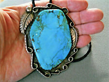 Huge Old Southwestern Native American Turquoise Sterling Silver Bolo Tie 4