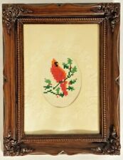 Vintage Framed Cross Stitch of Cardinal on Branches in Vintage Wooden Frame picture
