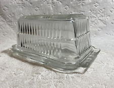 Vintage 1930's Hoosier Glass Dual-Handle Sm Butter-Box 2-Row Deep-V Daisy-Button picture