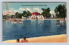 Omaha NE-Nebraska, Peony Park's Sandy Beach, Antique, Vintage c1944 Postcard picture