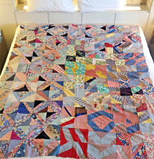 Vintage Crazy Quilt Top Handmade 84 X 63 Dated Early 1940s Feedsack Unfinished picture