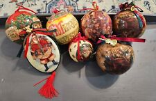 ** Price Reduced** Vintage Decoupage Ornaments: Various Set Of 7 picture