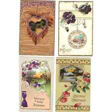 Lot of 4 Antique Birthday Postcards with Flowers - Lot 1045 picture