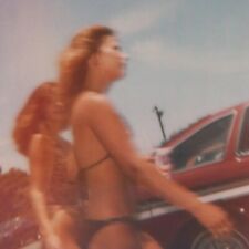 Vintage Polaroid Photo Pretty Ladies Swimsuit Bikini Car Sky Found Art Snapshot picture