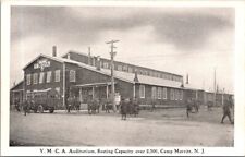 MILITARY Camp Merritt NJ Y.M.C.A. Auditorium Old Bus Soldiers in Front c1907-15 picture