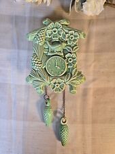 Pottery Planter Green Cuckoo Clock Wall Pocket Ceramic Vintage MCM picture