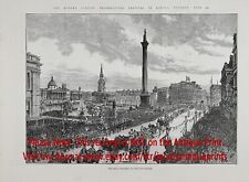 England London Trafalgar Square, Queen Victoria, Large 1880s Antique Print picture