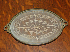 Antique Ornate Brass Glass Encased Lace Perfume Footed Victorian Vanity Tray picture